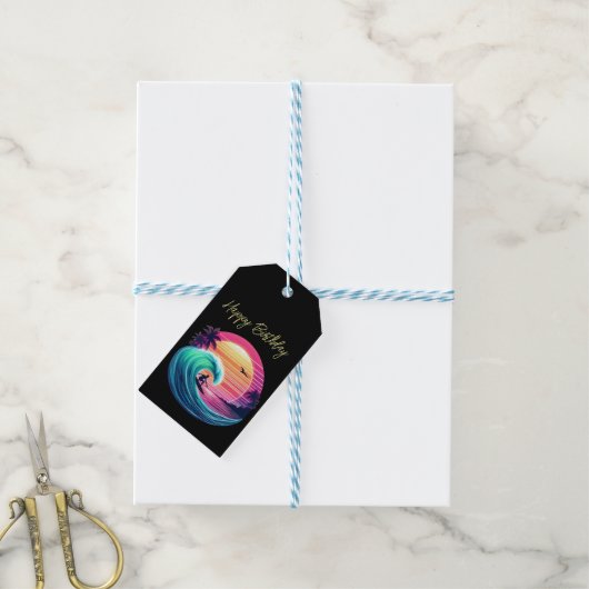 Ride the Wave bij zonsondergang Cadeaulabel (Met Touw)