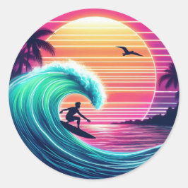 Ride the Wave bij zonsondergang Ronde Sticker