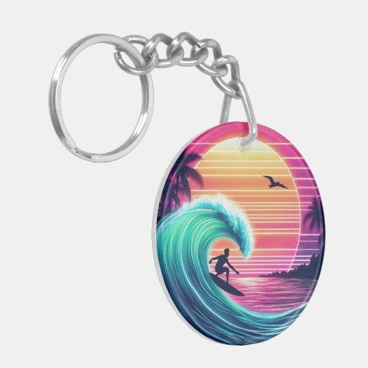 Ride the Wave bij zonsondergang Sleutelhanger (Voorkant Links)