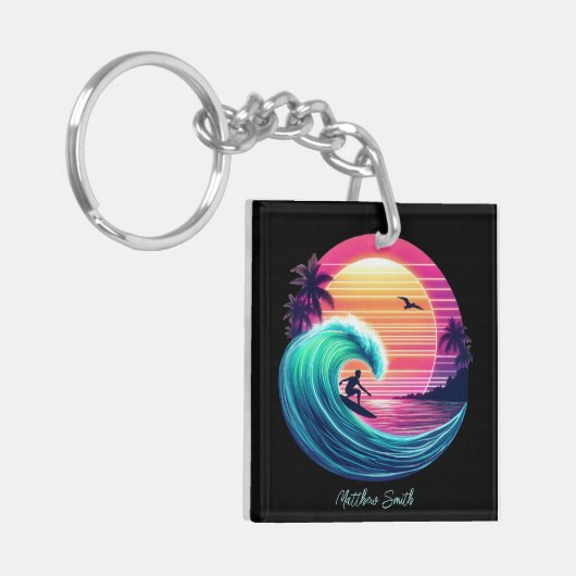 Ride the Wave bij zonsondergang Sleutelhanger (Voorkant Links)