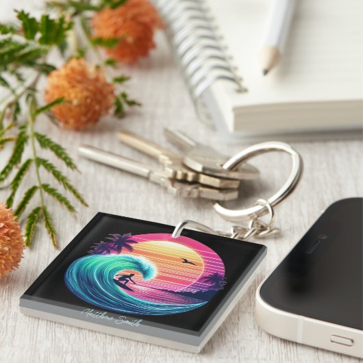 Ride the Wave bij zonsondergang Sleutelhanger (Voorkant Rechts)