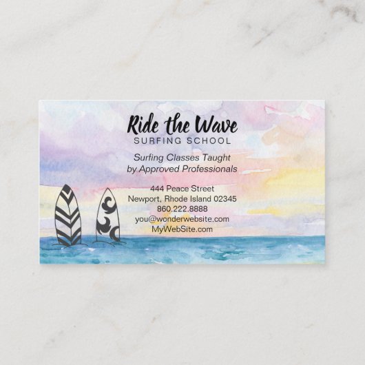*~* Ride the Wave Ocean Beach Surfschool Visitekaartje (Achterkant)