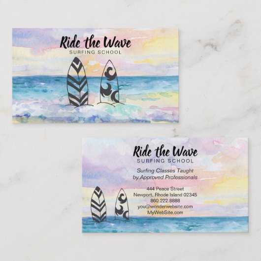 *~* Ride the Wave Ocean Beach Surfschool Visitekaartje (Voorkant / Achterkant)