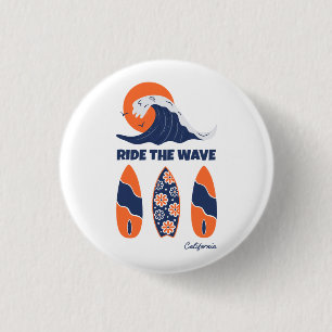 Ride the Wave Surfboards Kordaat Retro Surf Art Ronde Button 3,2 Cm