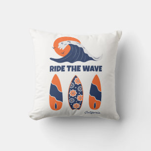 Ride the Wave Surfboards Kordaat Retro Surf Kunst Kussen