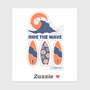 Ride the Wave Surfboards Kordaat Retro Surf Kunst Sticker