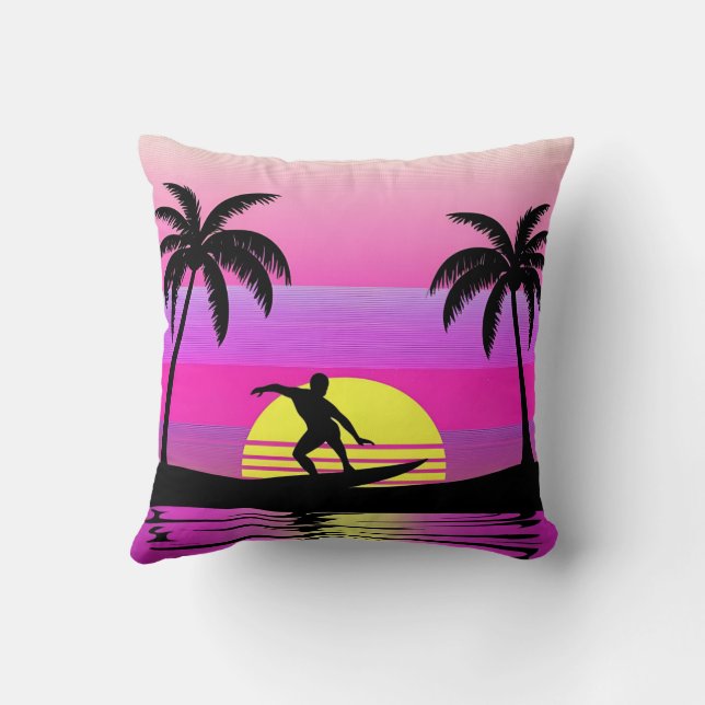 Ride the Waves – Sunset Surf Mood in Purple Tones Kussen (Achterkant)