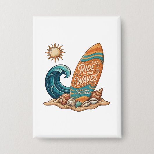 Ride the Waves Surfboard Illustratie - Tropisch B Button (Voorkant)