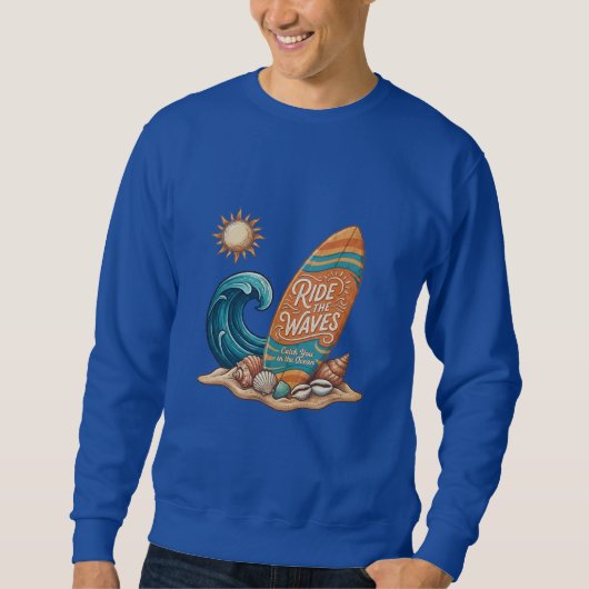 Ride the Waves Surfboard Illustratie - Tropisch B Trui (Voorkant)