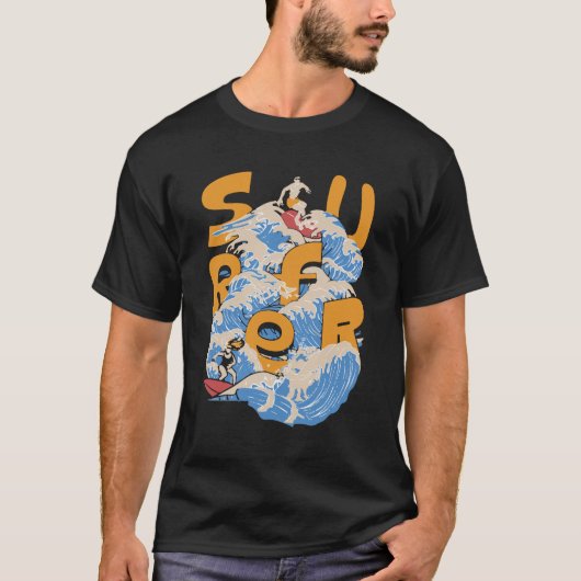 Ride the Waves - Surfing Typografie Kunst T-shirt (Voorkant)