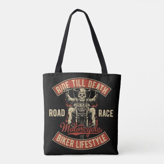 Ride Till Death Biker Lifestyle Tote Bag (Achterkant)