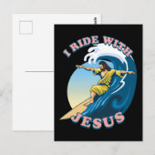 Ride with Jesus | Surfende Jezus Illustratie Briefkaart (Voorkant / Achterkant)