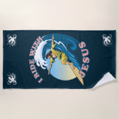 Ride with Jesus | Surfende Jezus Illustratie Strandlaken (Voorkant)
