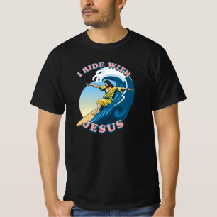 Ride with Jesus   Surfende Jezus Illustratie T-shirt
