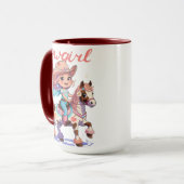 Ride with Joy - Schattigee cowgirl op haar gevlekt Mok (Voorkant links)