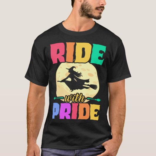 Ride With Pride LGBT Gay Pride Halloween Party Wit T-shirt (Voorkant)