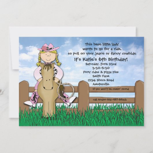 Ride'em Cowgirl Blonde Braided Invitation Kaart (Voorkant)