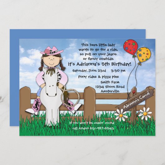 Ride'em Cowgirl Uitnodiging (Voorkant / Achterkant)