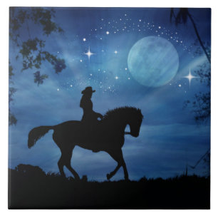 Rider and Horse Full Moon Fun Horse Tile Tegeltje