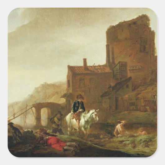 Rider en Bather Vierkante Sticker (Voorkant)