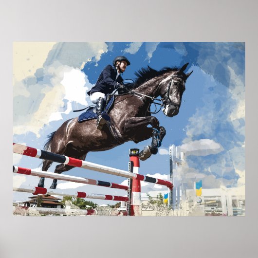 Rider Jumping Horse in Competition Poster (Voorkant)