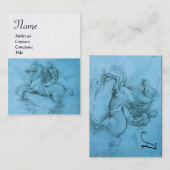 Rider op een monogram voor fokpaarden, blauw, witt visitekaartje (Voorkant / Achterkant)