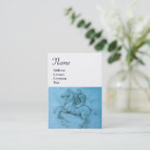 Rider op een monogram voor fokpaarden, blauw, witt visitekaartje (Staand voorkant)