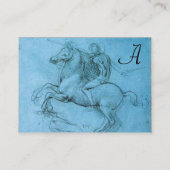 Rider op een monogram voor fokpaarden, blauw, witt visitekaartje (Achterkant)