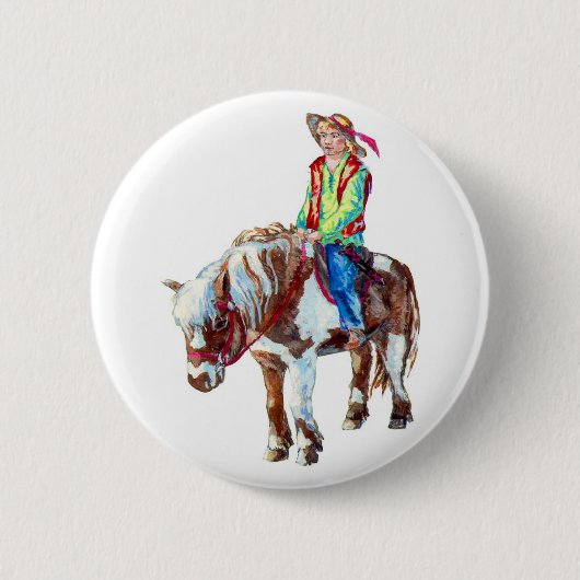Rider op een pony badge ronde button 5,7 cm (Voorkant)