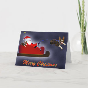 Rider the Red Nosed Boston Terrier Card Feestdagen Kaart