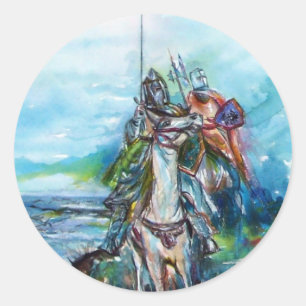 RIDERS IN HET STORM Medieval Knight Horseback Ronde Sticker