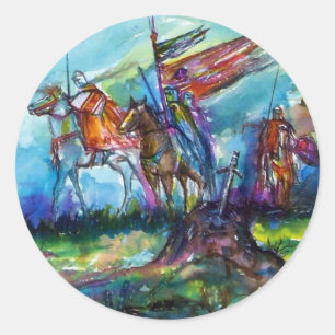 RIDERS IN HET STORM Medieval Knight Horseback Ronde Sticker