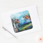 RIDERS IN HET STORM Medieval Knight Horseback Vierkante Sticker (Envelop)