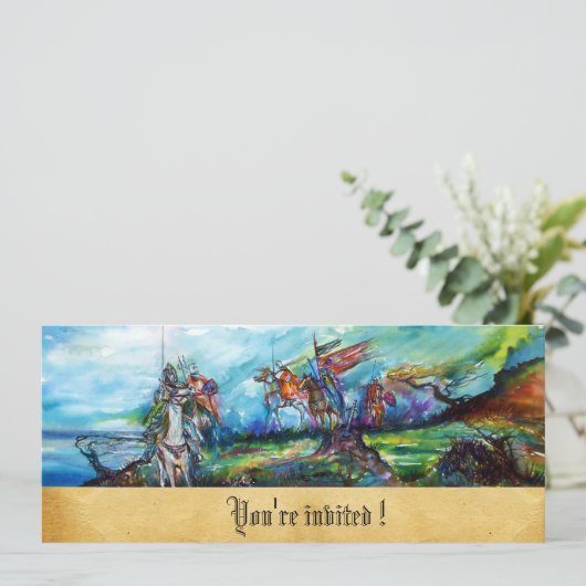 RIDERS IN STORM Knight Horseback Parchment Invite Kaart (Staand voorkant)