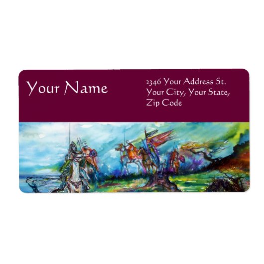 RIDERS IN STORM Medieval Knight Horseback Paars Etiket (Voorkant)