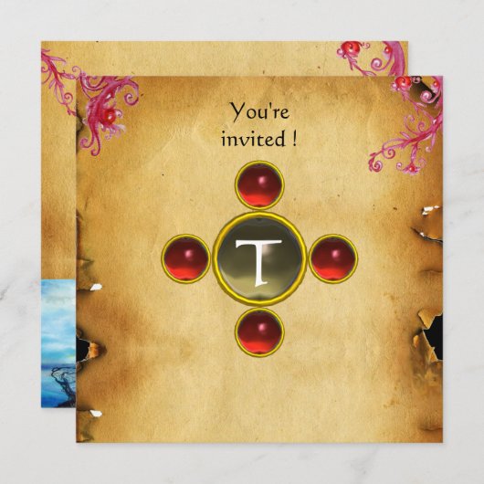 RIDERS IN STORM, MEDIEVAL KNIGHTS Ruby Monogram Kaart (Voorkant / Achterkant)