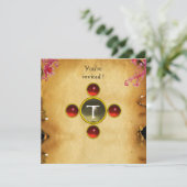 RIDERS IN STORM, MEDIEVAL KNIGHTS Ruby Monogram Kaart (Staand voorkant)