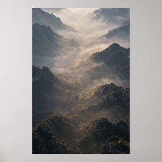 Ridge lines dissolving into morning fog. Soft and Poster (Voorkant)