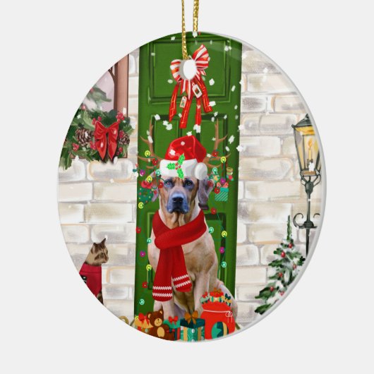 Ridgeback Dog Kerstmis Rhodezesisch Keramisch Ornament (Links)