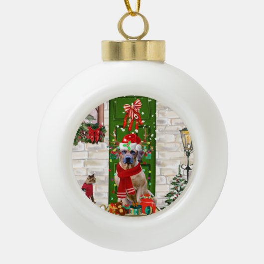 Ridgeback Dog Kerstmis Rhodezesisch Keramische Bal Ornament (Voorkant)