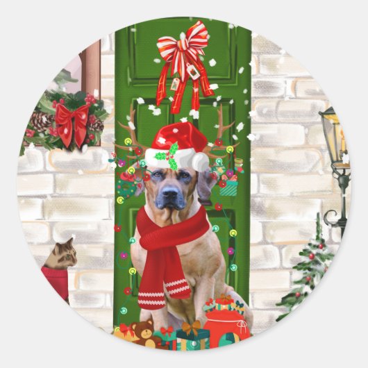 Ridgeback Dog Kerstmis Rhodezesisch Ronde Sticker (Voorkant)