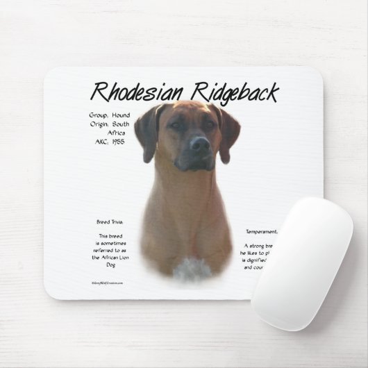 Ridgeback History-ontwerp voor Rhodezische Ridgeba Muismat (Met muis)