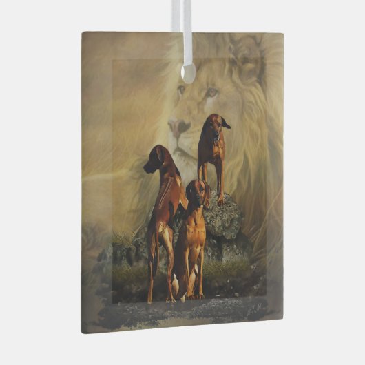 Ridgeback met Rhodezisch Ridgeback met Lion Glas Ornament (Voorkant Rechts)
