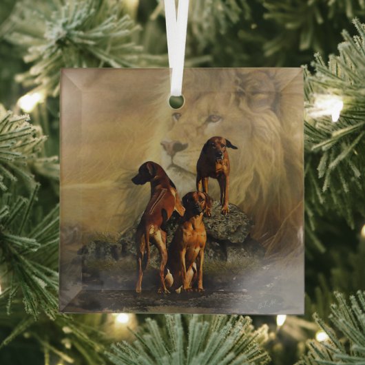 Ridgeback met Rhodezisch Ridgeback met Lion Glas Ornament (Insitu)