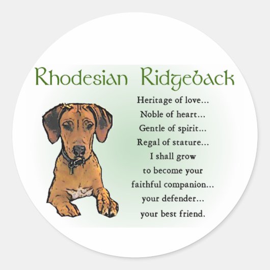 Ridgeback Rhodesian Gifts Ronde Sticker (Voorkant)