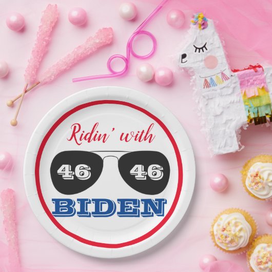 Ridin' met Biden 46 Aviator Sunbril Papieren Bordje (Feest)