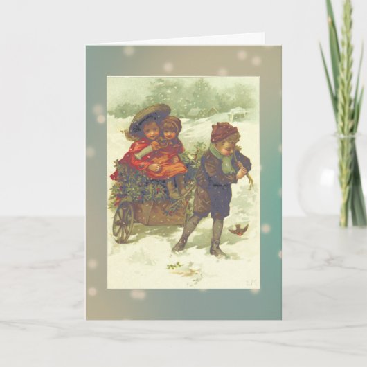 Riding a Cart of Holly Feestdagen Kaart (Voorkant)