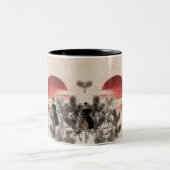 Riding Couple en Bird Sketch bij zonsondergang Tweekleurige Koffiemok (Center)