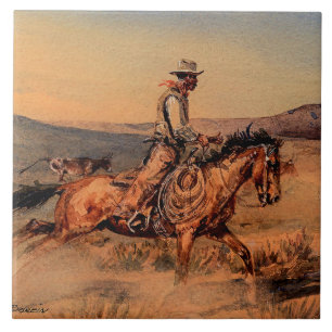 “Riding Herd” Westerse kunst van Edward Borein Tegeltje