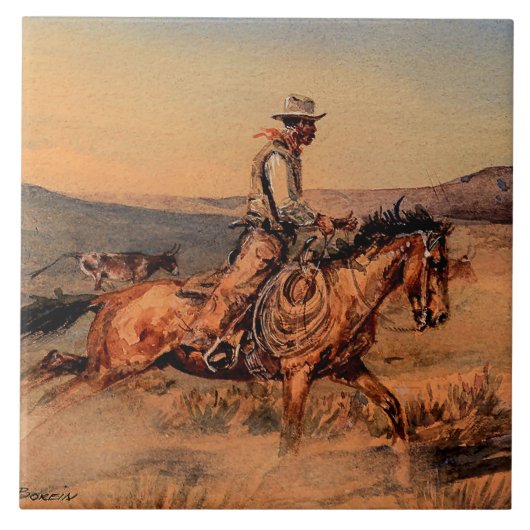 “Riding Herd” Westerse kunst van Edward Borein Tegeltje (Voorkant)